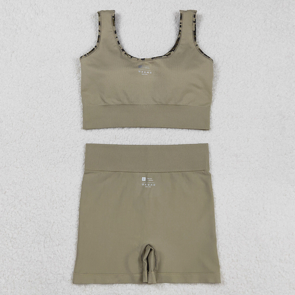 Adult Women Clothes Sleeveless Camo Plaid Vests Top Short Sets GSSO2701 9.1