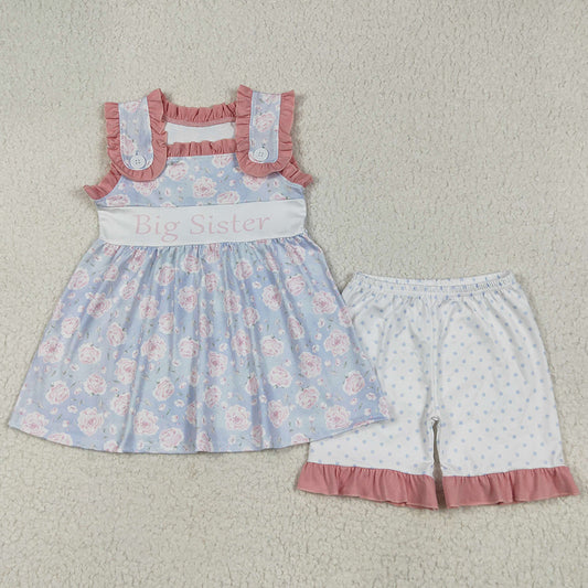 Baby Girls Clothes Sleeveless Pink Floral Big Sister Tunic Polka Dots Shorts Sets GSSO2350 6.6