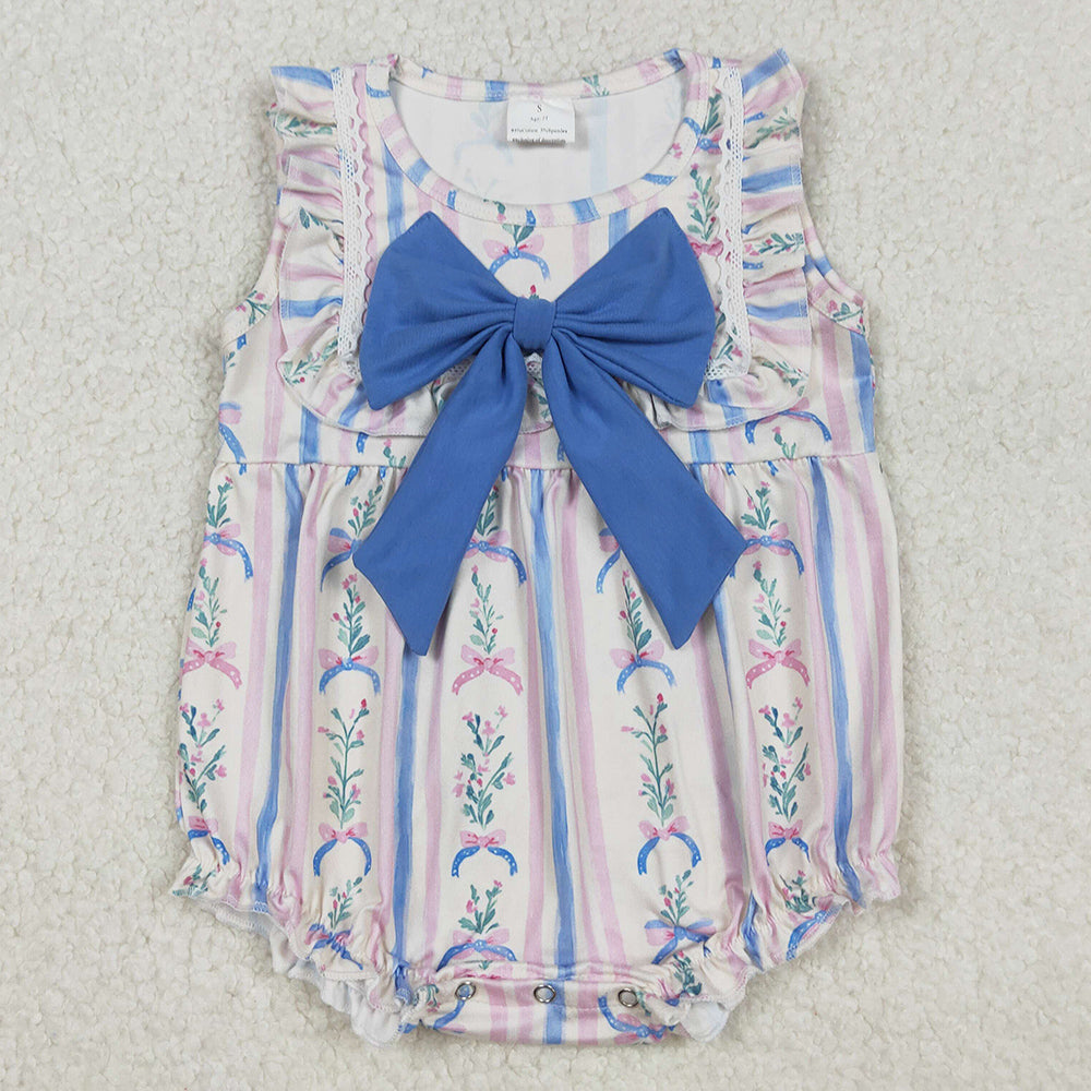 Baby Girls Rompers Pink Flutter Sleeve Bow Flowers Ruffle Rompers SR3292 11.6