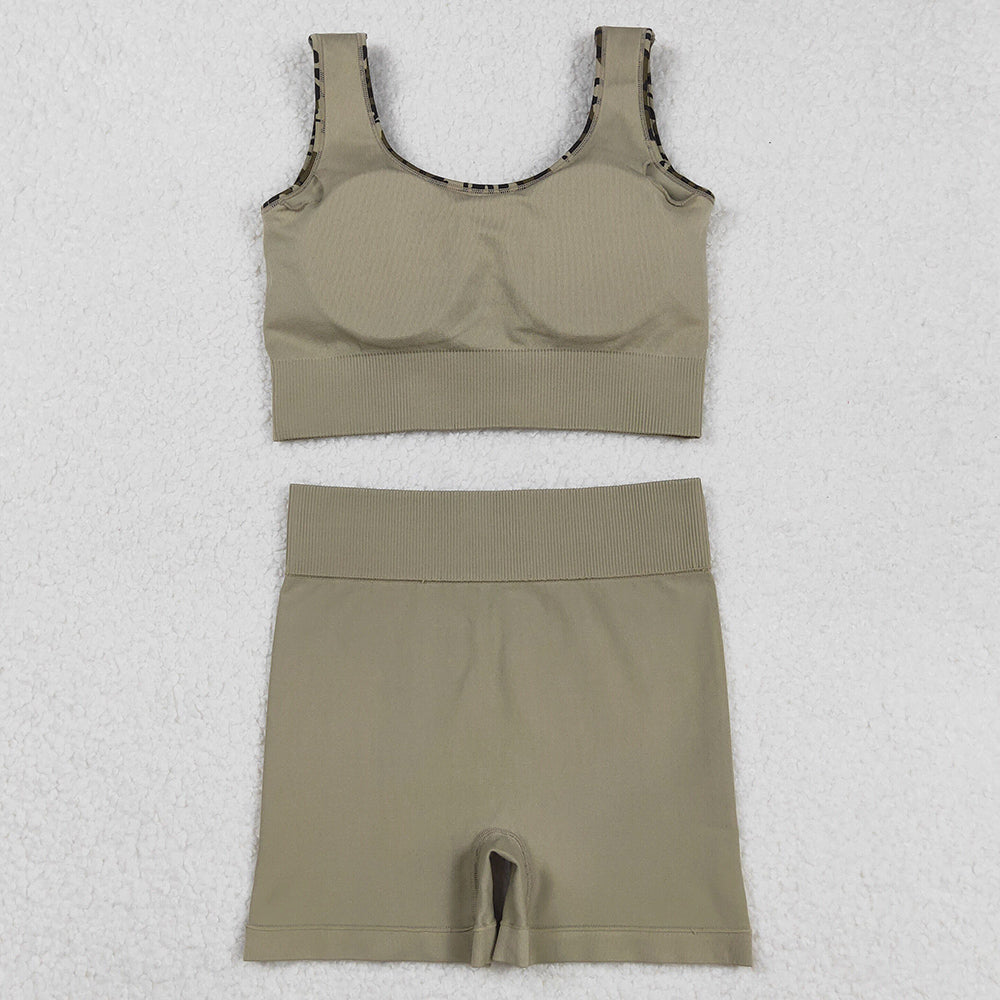 Adult Women Clothes Sleeveless Camo Plaid Vests Top Short Sets GSSO2701 9.1