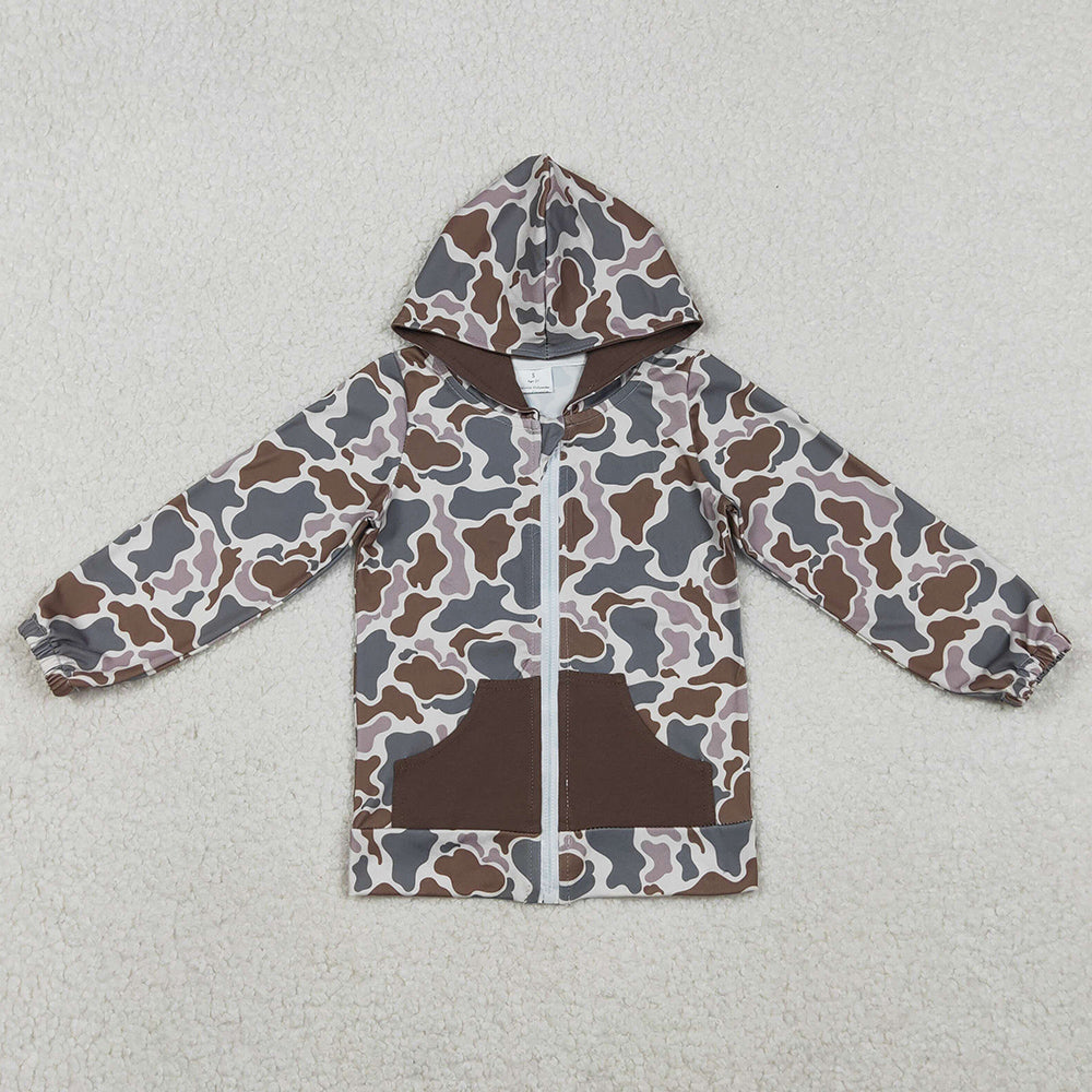 Baby Boys Clothes Brown Camo Pockets Zipper Southern Hoodies Jackets Top BT1376 11.6