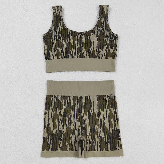 Adult Women Clothes Sleeveless Camo Plaid Vests Top Short Sets GSSO2701 9.1