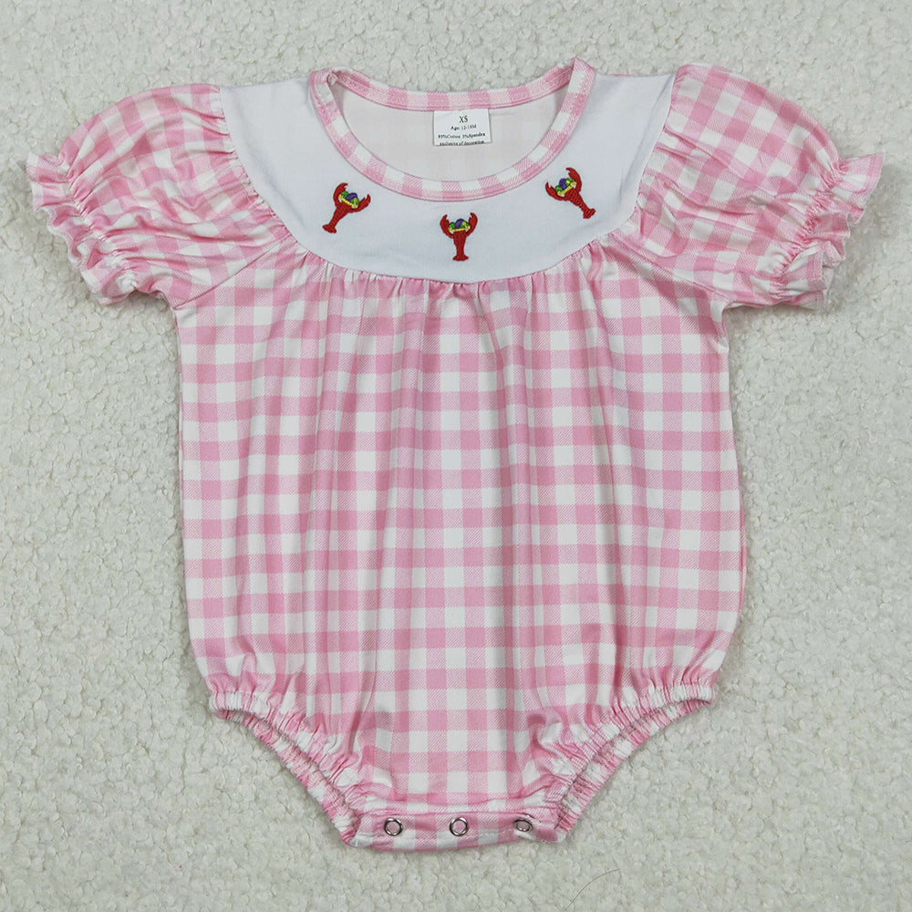 Baby Girls Rompers Embroidery Anchor Crayfishes Checked Mardi Gras Rompers SR3257 SR3256 11.7
