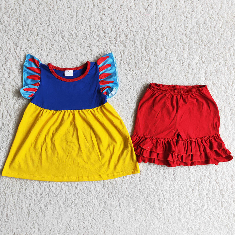 Baby Girls Clothes Boutique Kids Outfits Short Sleeve Ruffle Shorts Girls Set C8-23
