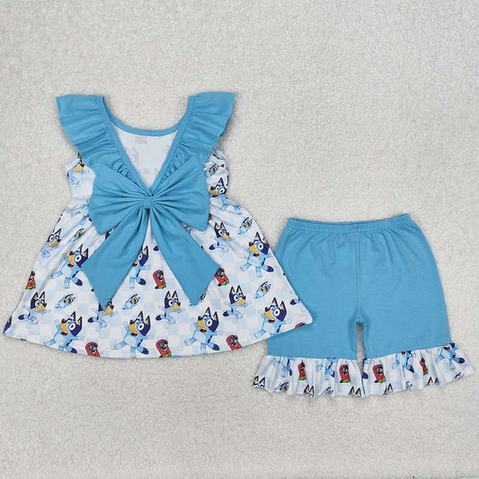 Baby Girls Clothes Cartoon Dogs Tunic Ruffle Shorts Sets GSSO1886