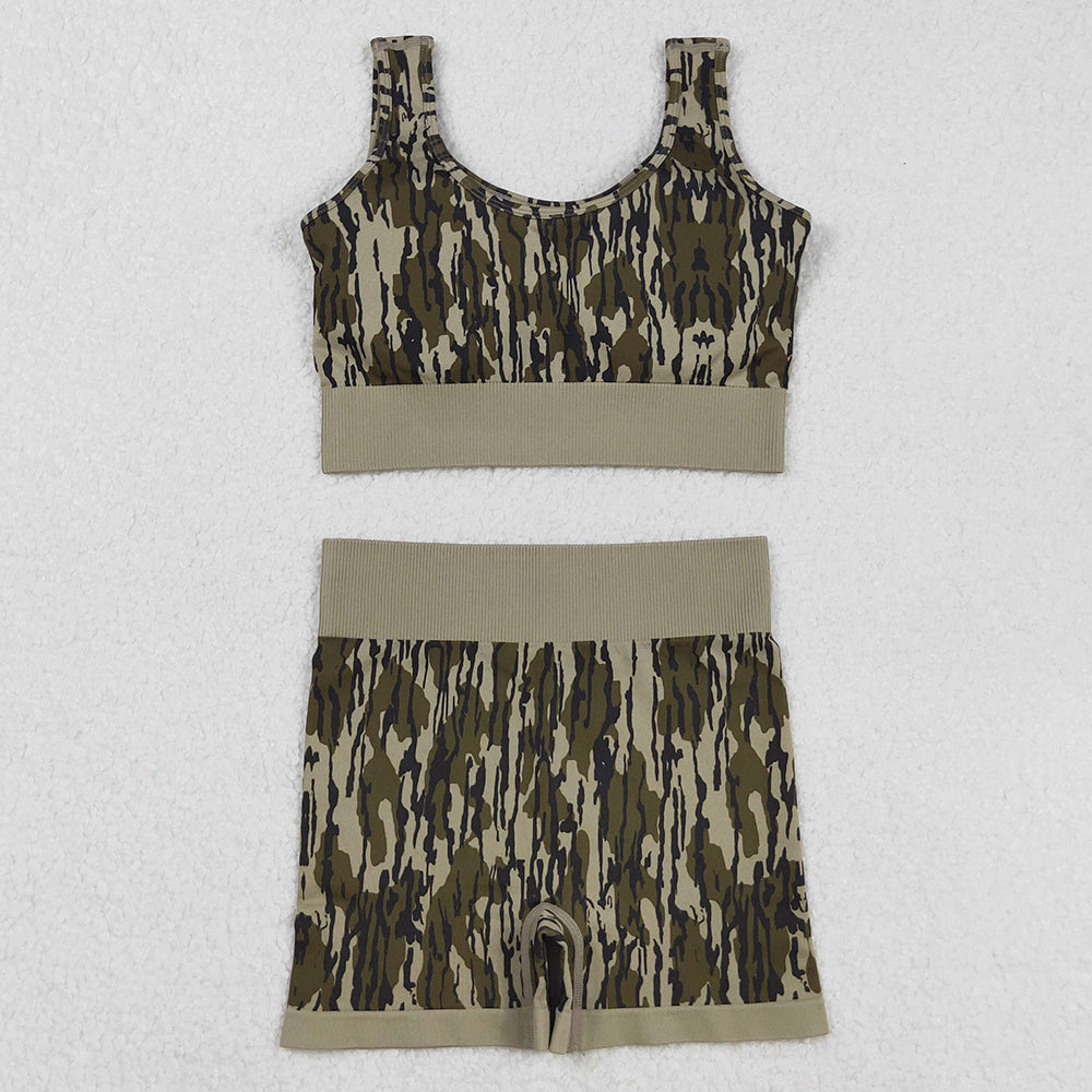 Adult Women Clothes Sleeveless Camo Plaid Vests Top Short Sets GSSO2701 9.1