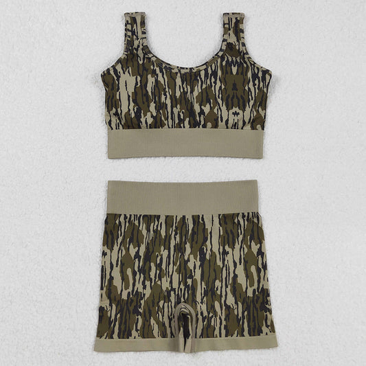 Adult Women Clothes Sleeveless Camo Plaid Vests Top Short Sets GSSO2701 9.1