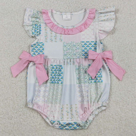 Baby Girls Rompers Bows Flowers Checked Bows Flutter Sleeve Ruffle Rompers SR3293 11.7