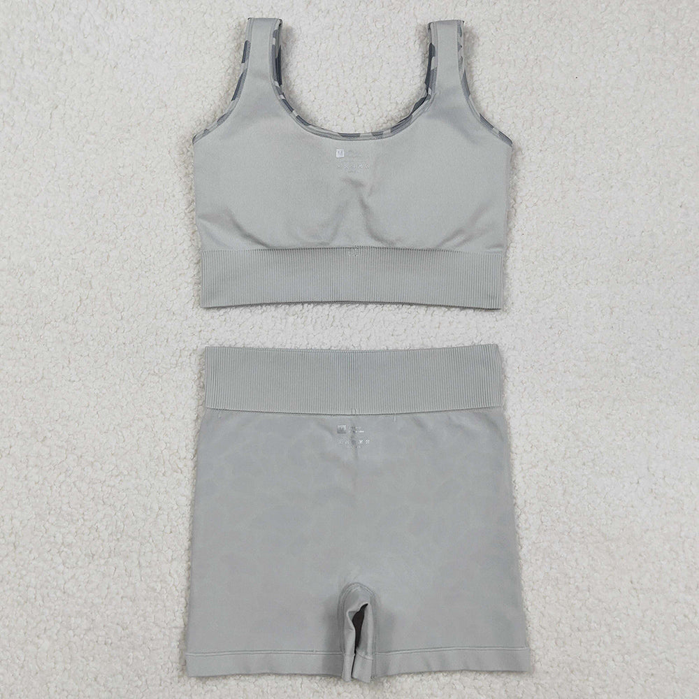 Adult Women Clothes Sleeveless Light Green Camo Vests Top Short Sets GSSO2702 9.2