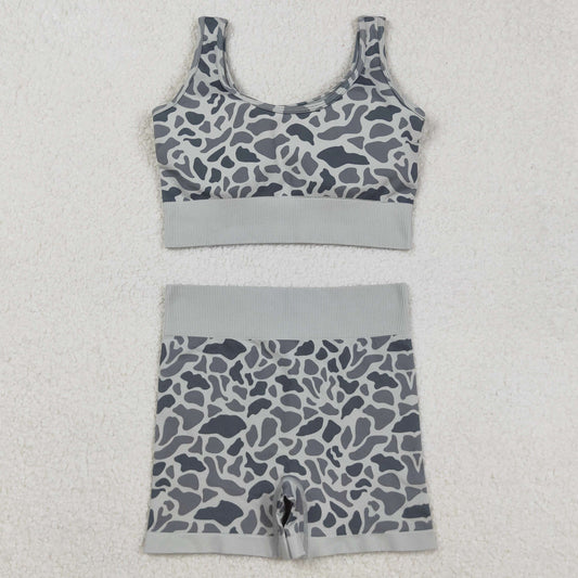 Adult Women Clothes Sleeveless Light Green Camo Vests Top Short Sets GSSO2702 9.2