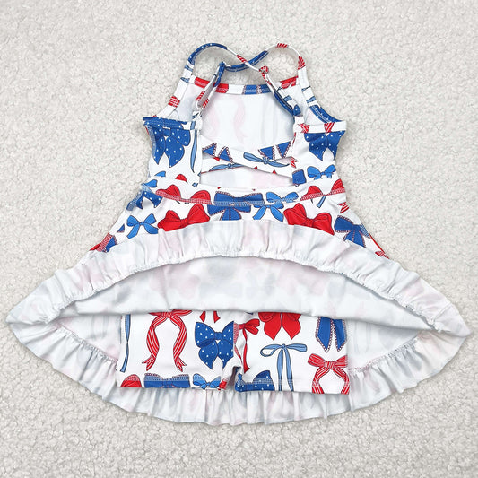 Baby Girls Dress Strap Blue Red Bows 4th Of July Yoga Active Knee Length Dresses GSD2345 5.1