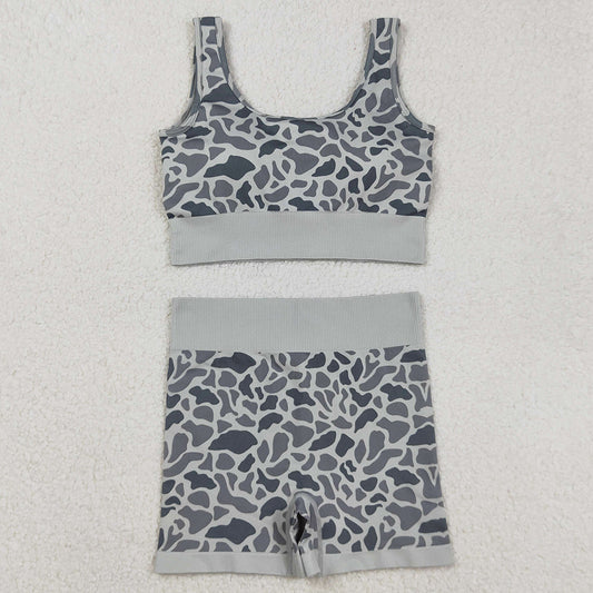 Adult Women Clothes Sleeveless Light Green Camo Vests Top Short Sets GSSO2702 9.2