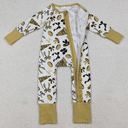 Baby Girls Rompers Golden Bows Footballs Ruffle Zipper Team Rompers LR2515 9.9