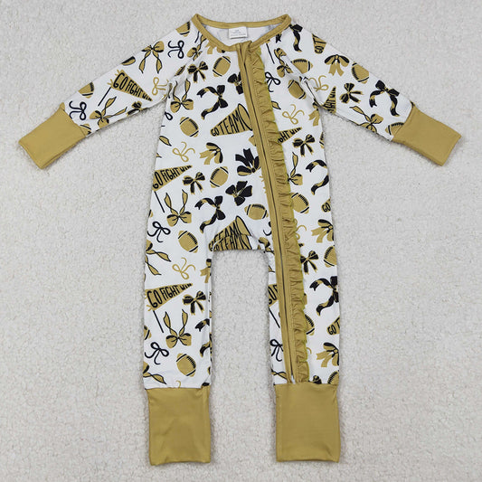 Baby Girls Rompers Golden Bows Footballs Ruffle Zipper Team Rompers LR2515 9.9