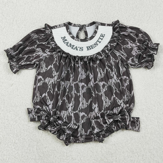 Baby Girls Rompers Smocked Mamas Bestie Camo Hunting Ruffle Rompers LR2727 11.6
