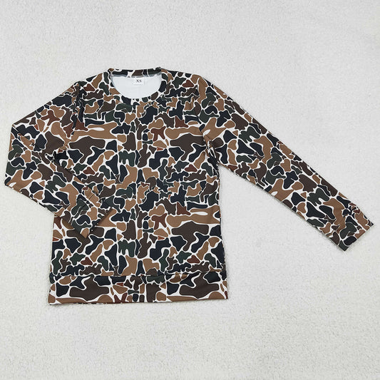 Adult Women Clothes Tops Dark Green Camo Long Sleeves Yoga Active Tee Shirts Top GT1122 10.4