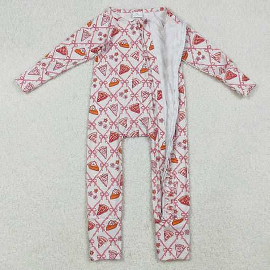 Baby Girls Rompers Pink Bows Thanksgiving Cake Fall Zipper Footie Rompers LR2594 9.13