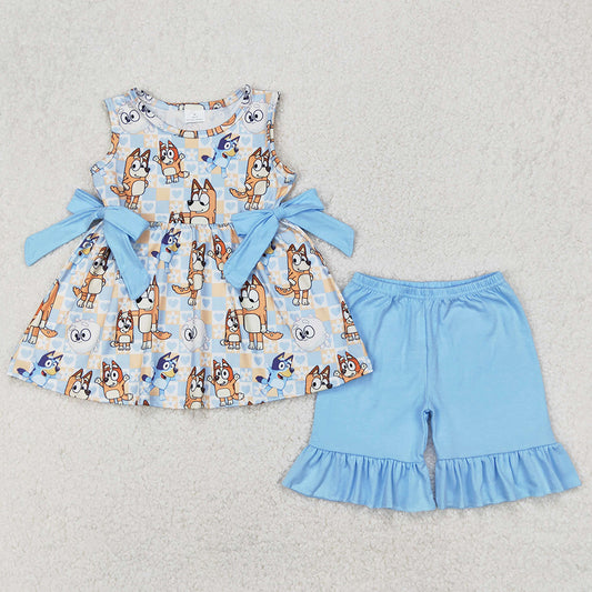 Baby Girls Clothes Dogs Flowers Bows Tunic Tops Shorts Sets GSSO2223