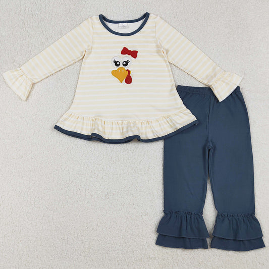 Baby Girls Clothes Thanksgiving Turkey Embroidery Tunic Tops Ruffle Pants Sets GLP2588 9.13