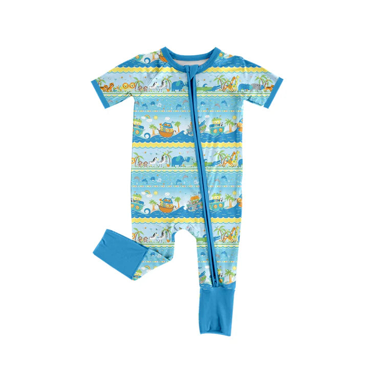 Preorder (moq 5)Baby Boys Animals Beach Two Way Zip Convertible Rompers 12.1