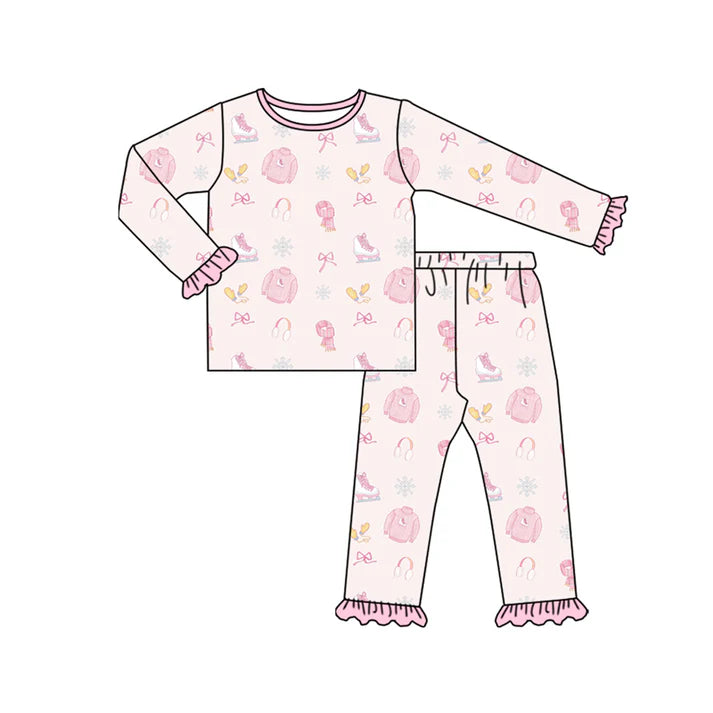 Preorder (moq 5)Baby Girls Bows Snowflake Plaid Top Pant Christmas Pajamas Set 7.31