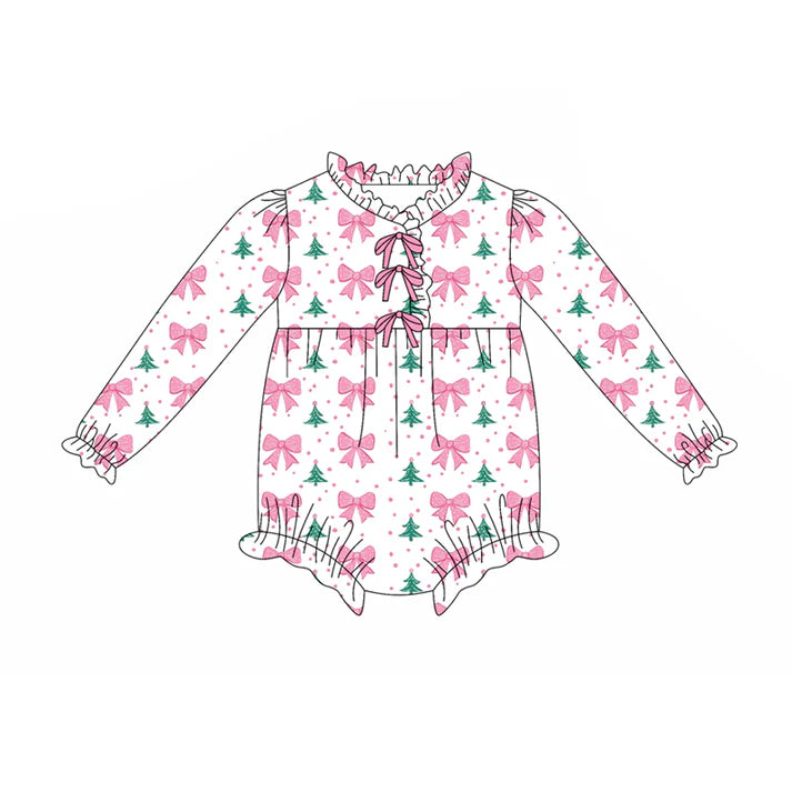 Preorder(moq 5)Baby Infant Girls Christmas Trees Bows Plaid Ruffle Rompers 7.29
