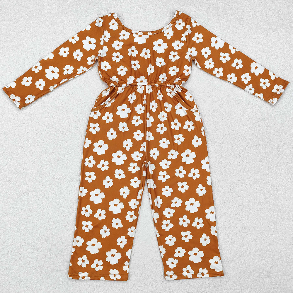 Baby Girls Jumpsuits Brown Flowers Long Sleeve Fall Jumpsuits LR1838