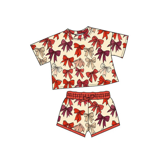 Preorder(moq 5) Baby Girls Colorful Bows Plaid Top Pockets Shorts Valentine Clothes Sets 10.4