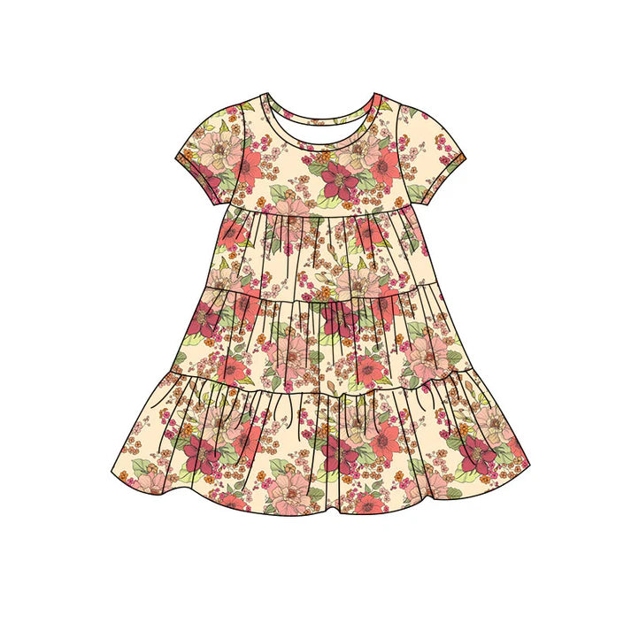Preorder(moq 5) Baby Girls Flowers Patchwork Ruffle Knee Length Dresses 11.14
