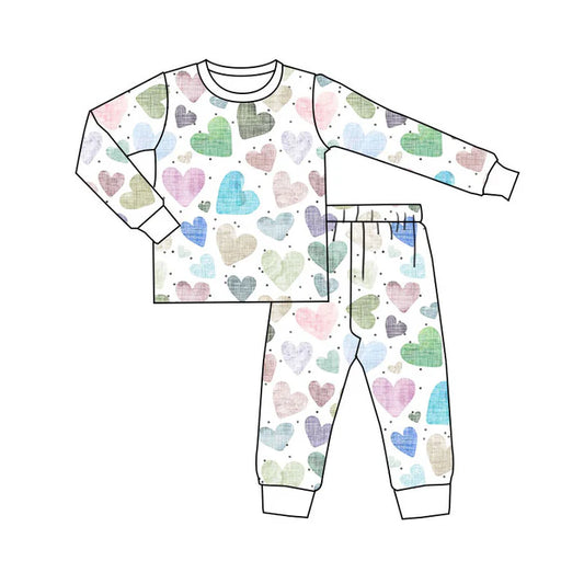 Preorder(moq 5) Baby Girls Colorful Hearts Top Pants Valentine Pajamas Sets 11.12