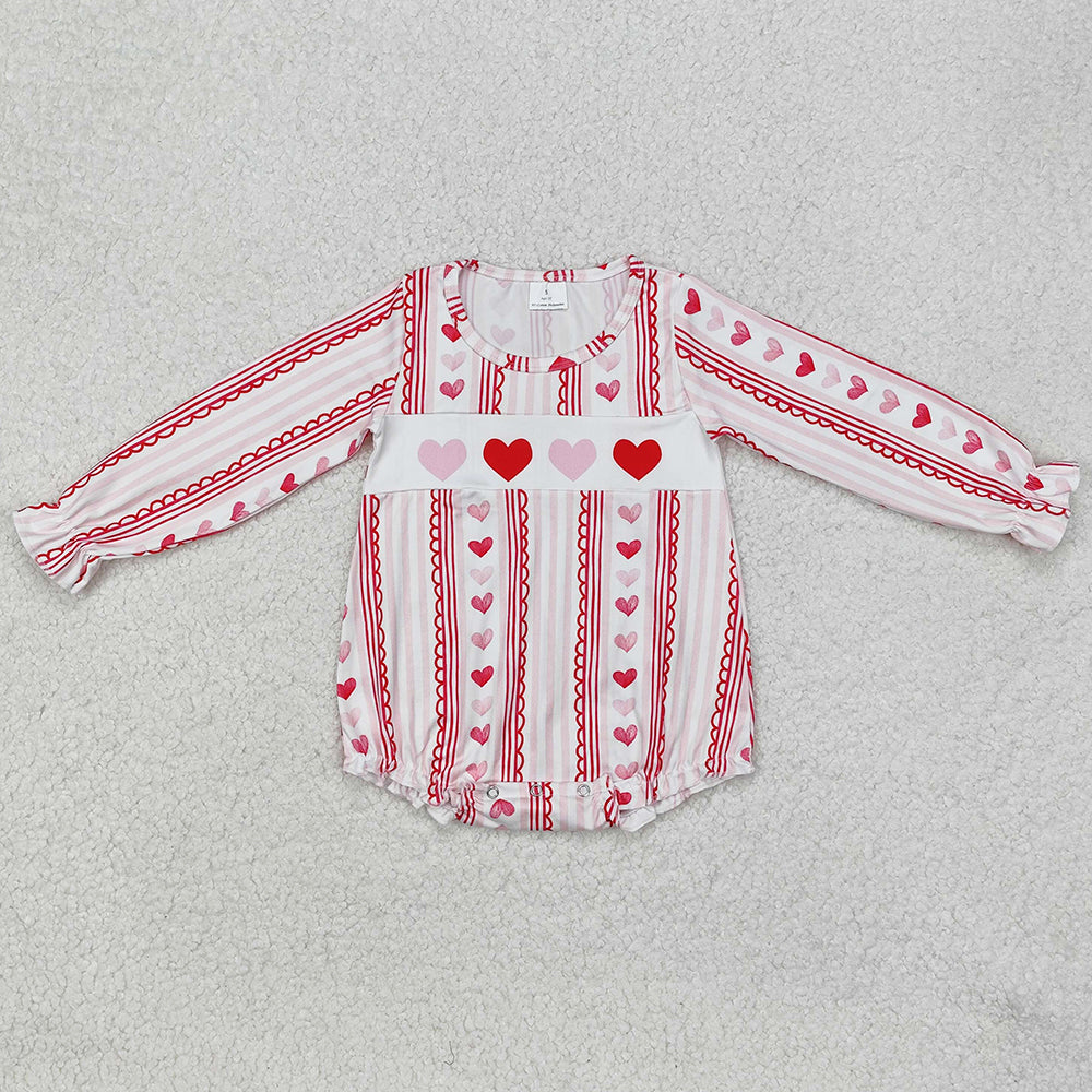 Baby Infant Girls Rompers Valentines Pink Hearts Stripes Rompers LR2134