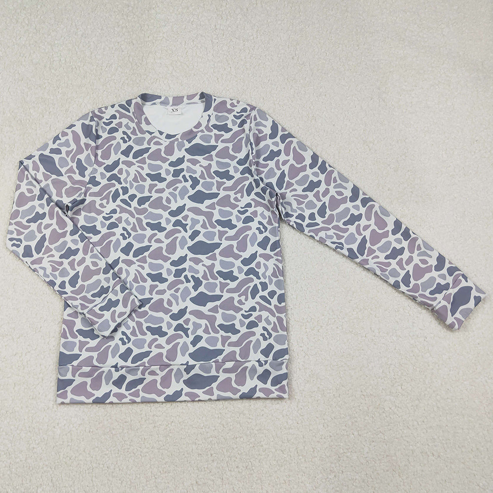 Adult Women Clothes Light Grey Camo Long Sleeves Yoga Active Tee Shirts Top GT1127 10.4