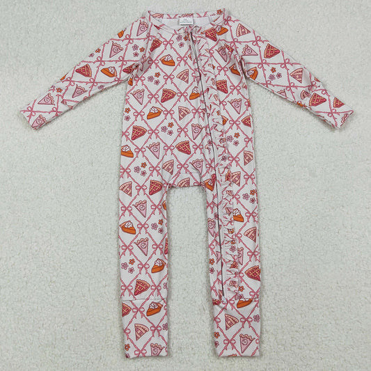 Baby Girls Rompers Pink Bows Thanksgiving Cake Fall Zipper Footie Rompers LR2594 9.13