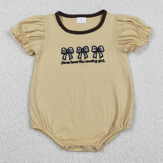 Baby Girls Rompers Embroidery Jesus Loves This Country Girls Camo Bows Ruffle Sleeve Rompers SR3281 11.17