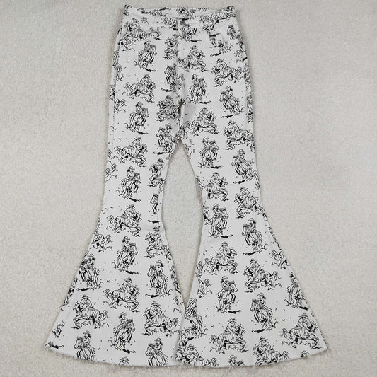 Adult Women Jeans Pants White Western Rodeo Denim Bell Bottom Pants Jeans P0296 10.3