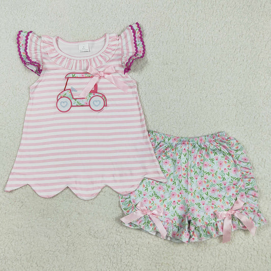 Embroidery Baby Girls Clothes Flutter Sleeves Floral Golf Truck Tunic Ruffle Shorts Sets GSSO2633 8.9