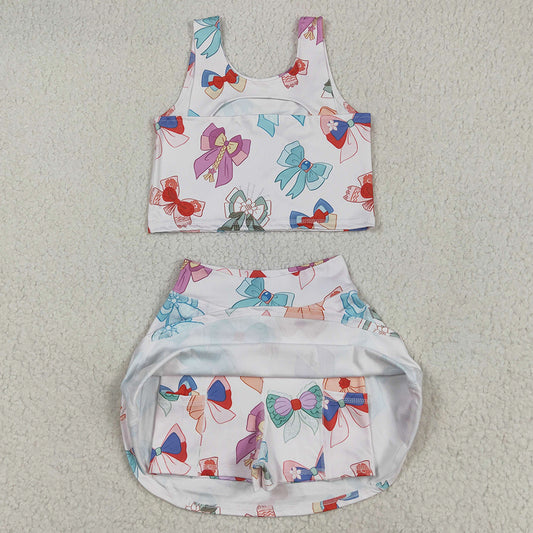 Baby Girls Clothes Colorful Bows Athletic Active Wear Top Shorts Skirts Sets GSD2046 5.1