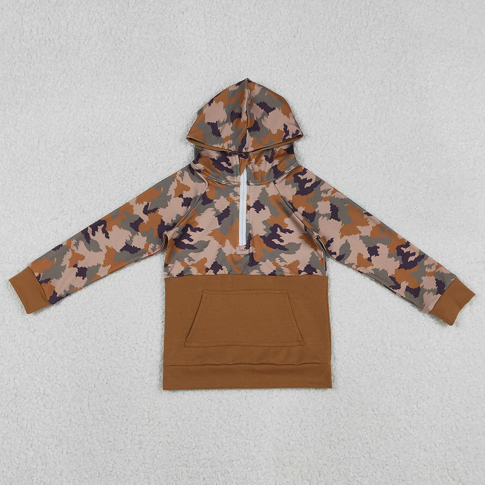 Baby Boys Clothes Southern Brown Camo Pocket Zipper Hooded Top BT0912 12.3