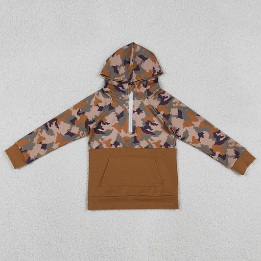 Baby Boys Clothes Southern Brown Camo Pocket Zipper Hooded Top BT0912 12.3
