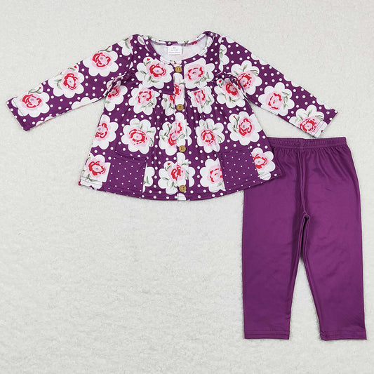 Baby Girls Clothes Purple Flowers Pockets Tunic Legging Sets GLP0928