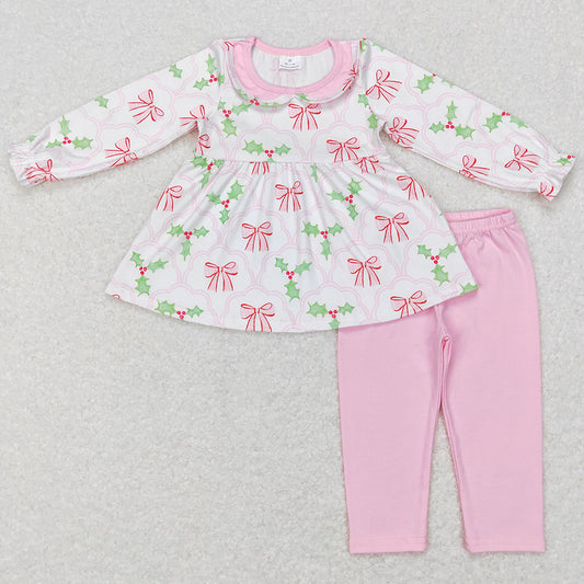 Baby Girls Clothes Christmas Pink Bow Tunic Top Legging Sets GLP0692