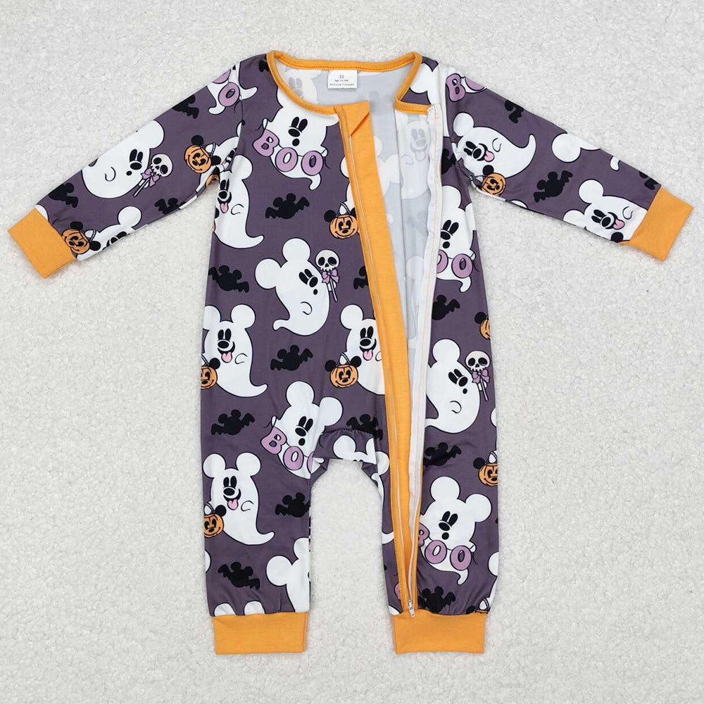 Baby Infant Boys Rompers Halloween Grey Ghost Zip Long Sleeve Rompers LR1425