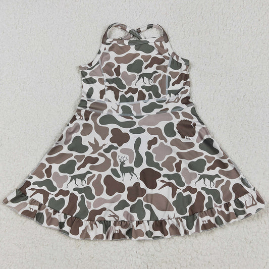 Baby Girls Dress Strap Green Deer Dogs Ducks Camo Yoga Ruffle Knee Length Dresses GSD2311 5.8