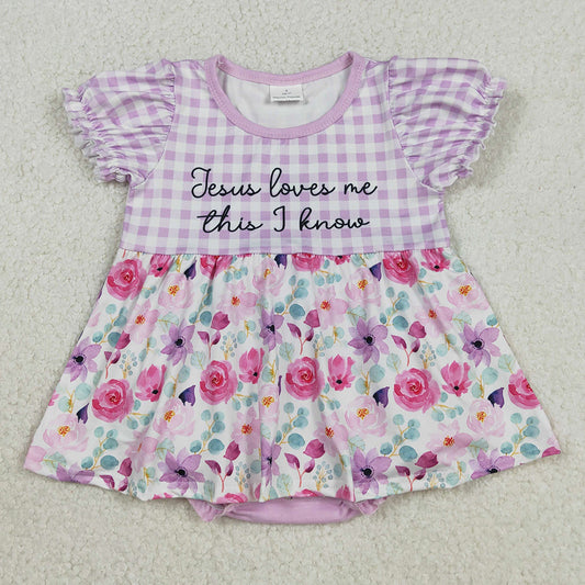 Baby Girls Rompers Jesus Love Me Floral Tunic Bummies Ruffle Rompers SR3343 12.10