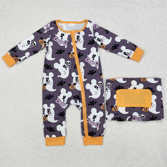 Baby Infant Boys Rompers Halloween Grey Ghost Zip Long Sleeve Rompers LR1425
