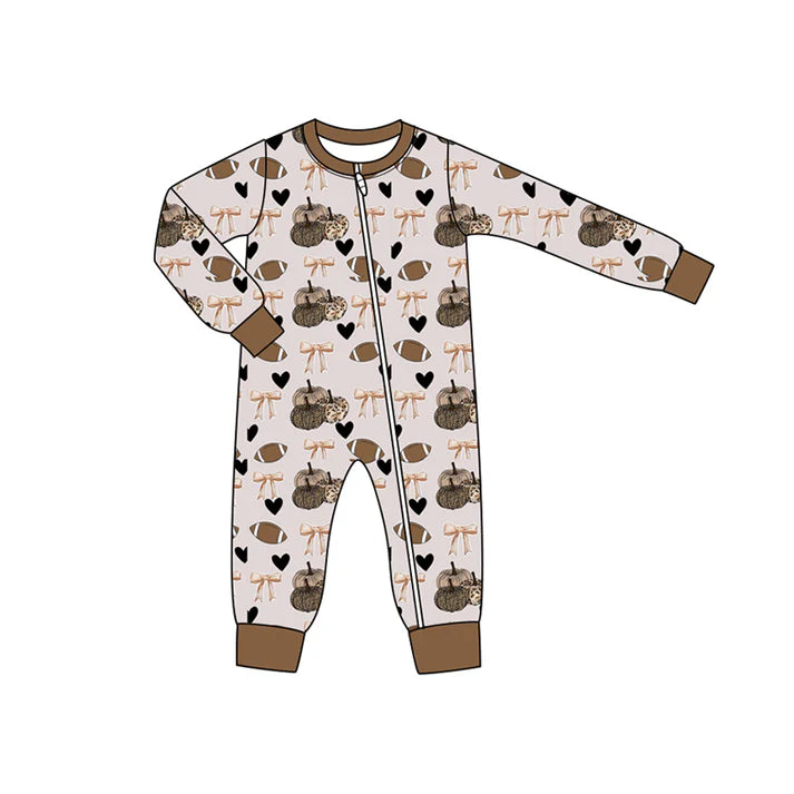 Preorder moq 5 Baby Infant Boys Long Sleeves Football Pumpkins Bows Hearts Zipper Romper 7.16