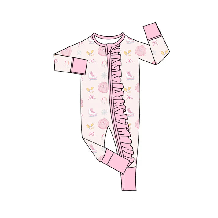 Preorder(moq 5)Baby Infant Girls Long Sleeves Christmas Snowflake Bows Ruffle Zipper Rompers 7.31