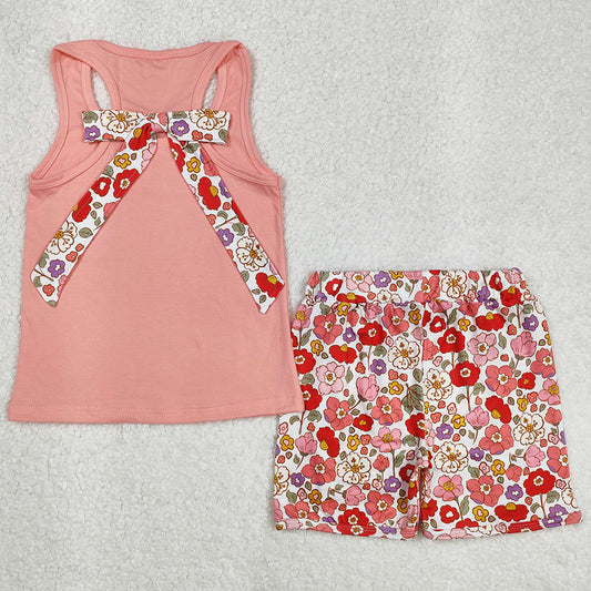 Baby Girls Clothes Pink Vest Shirt Flowers Shorts Clothes Sets GSSO1793