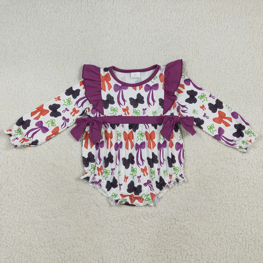Baby Girls Rompers Halloween Colorful Purple Bows Ruffle Rompers LR2285 7.7