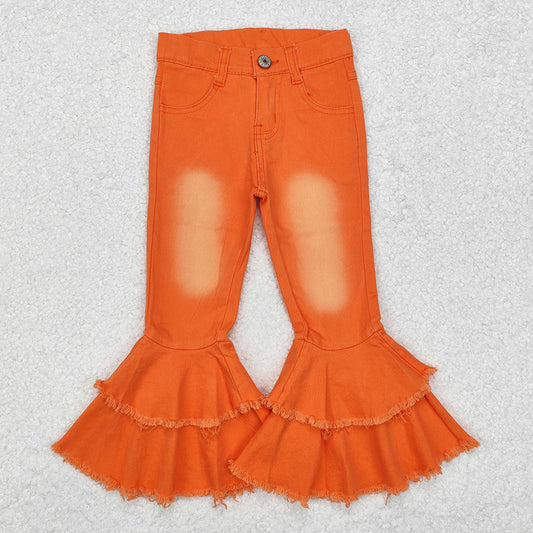 Baby Girls Jeans Double Ruffle Bell Bottom Pants E1-11